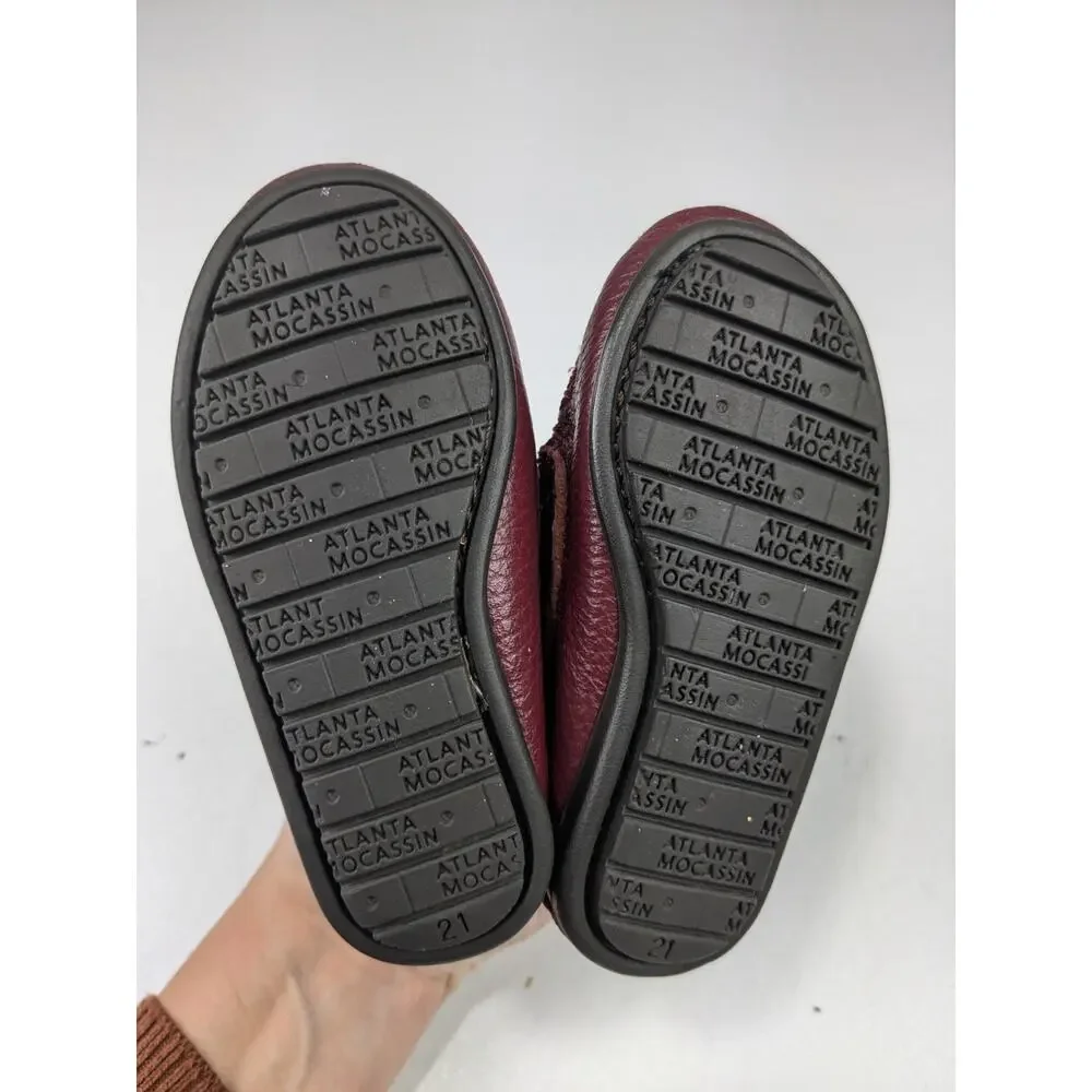 Atlanta Moccasin Infant/Toddler Burgundy Leather Booties 21 EU 5.5 US